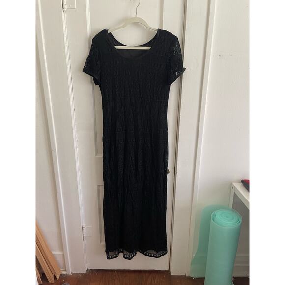 Vintage Jessica Howard Black Crochet with Gold Specs Dress Size 14 - Picture 1 of 10